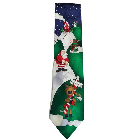 Hallmark Yule Tie Greetings Santa Golfing at North Pole 100% Silk - Picture 2 of 10